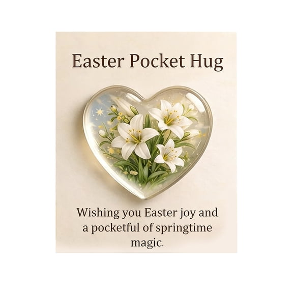 Easter Pocket Hug Mini Keepsake – 2.13*3.54in Heart-Shaped Ornament with Blessing Card, Great for Encouragement & Easter Holiday Gifting C-3PC