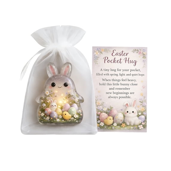 Easter Pocket Hug, Resin Easter Bunny Decoration with Hug Pocket Design, Holiday Gift for Kids and Adults, Easter Basket Stuffer, 3.5 Inches