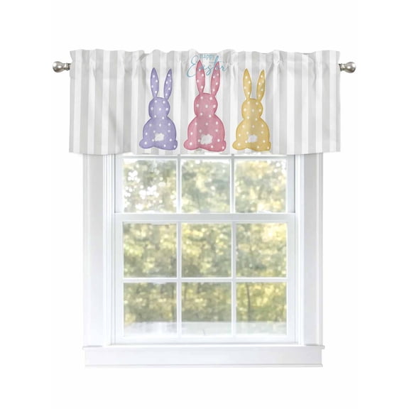 Easter Polka Dot Bunny Valances for Windows, Rod Pocket Kitchen Valance Curtains - Soft & Washable Small Window Treatment for Living Room,&nbsp;Bathroom, Gray Striped , 42x12 Inch, 1 Panel