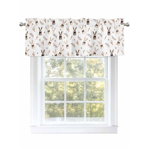 Easter Polka Dot Bunny Valances for Windows, Rod Pocket Kitchen Valance Curtains - Soft & Washable Small Window Treatment for Living Room,&nbsp;Bathroom, Spring Carrot Leaves , 42x12 Inch, 1 Panel