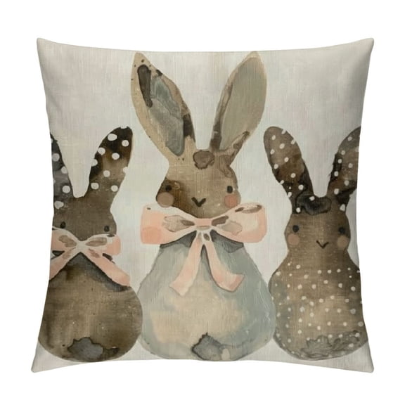 Easter Polka Dot Love Heart Bunny Throw Pillow Cover, Bow Rabbit Cushion Case Decoration for Sofa Couch