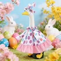 Easter Porch Goose Clothing Festive Bunny Design Outfit with Headband for 23 Inch Garden Lawn Statue Decoration Seasonal Yard Ornament Pink