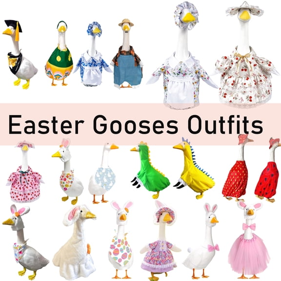 Easter Porch Goose Clothing Outfit for 23 Inch Lawn Goose Statue, Spring Outdoor Patio and Garden Decoration, Festive Easter Yard Display, Seasonal Goose Costume and Hat Set, HAODEJW