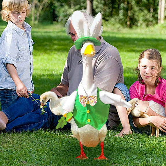 Easter Porch Goose Outfit 23 Inch Lawn Porch Goose Clothes with Bunny Hat Goose Outfit for Easter Spring Holiday Garden Yard Decor