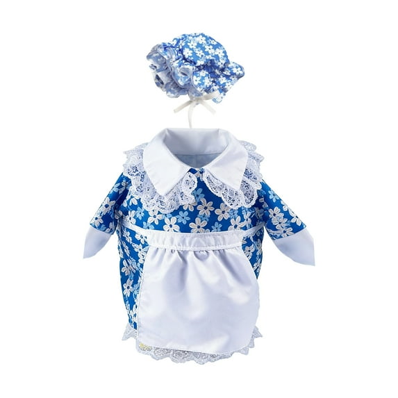 Easter Porch Goose Outfit, Blue Base with White Floral Patterns, Lace-Trimmed Dress and Matching Bonnet Set, 23 inch Size for Cement Or Plastic Yard Goose decor, Spring Outdoor