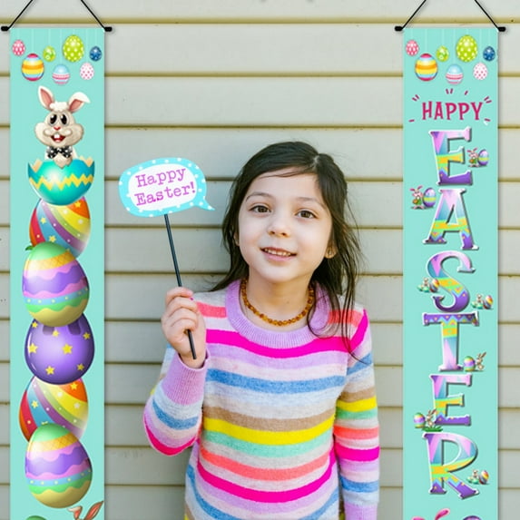 Easter Porch Sign Welcome Happy Easter Banner Easter Poster Door Hanger for Spring Indoor/Outdoor Easter Door Decoration Party