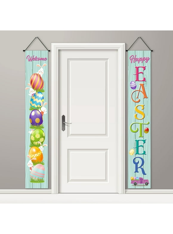 Easter Porch Sign Welcome Happy Easter Banner Easter Poster Door Hanger for Spring Indoor/Outdoor Easter Door Decoration Party