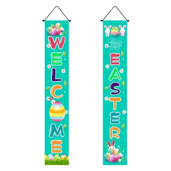Easter Porch Sign Welcome Happy Easter Banner Easter Poster Door Hanger for Spring Indoor/Outdoor Easter Door Decoration Party