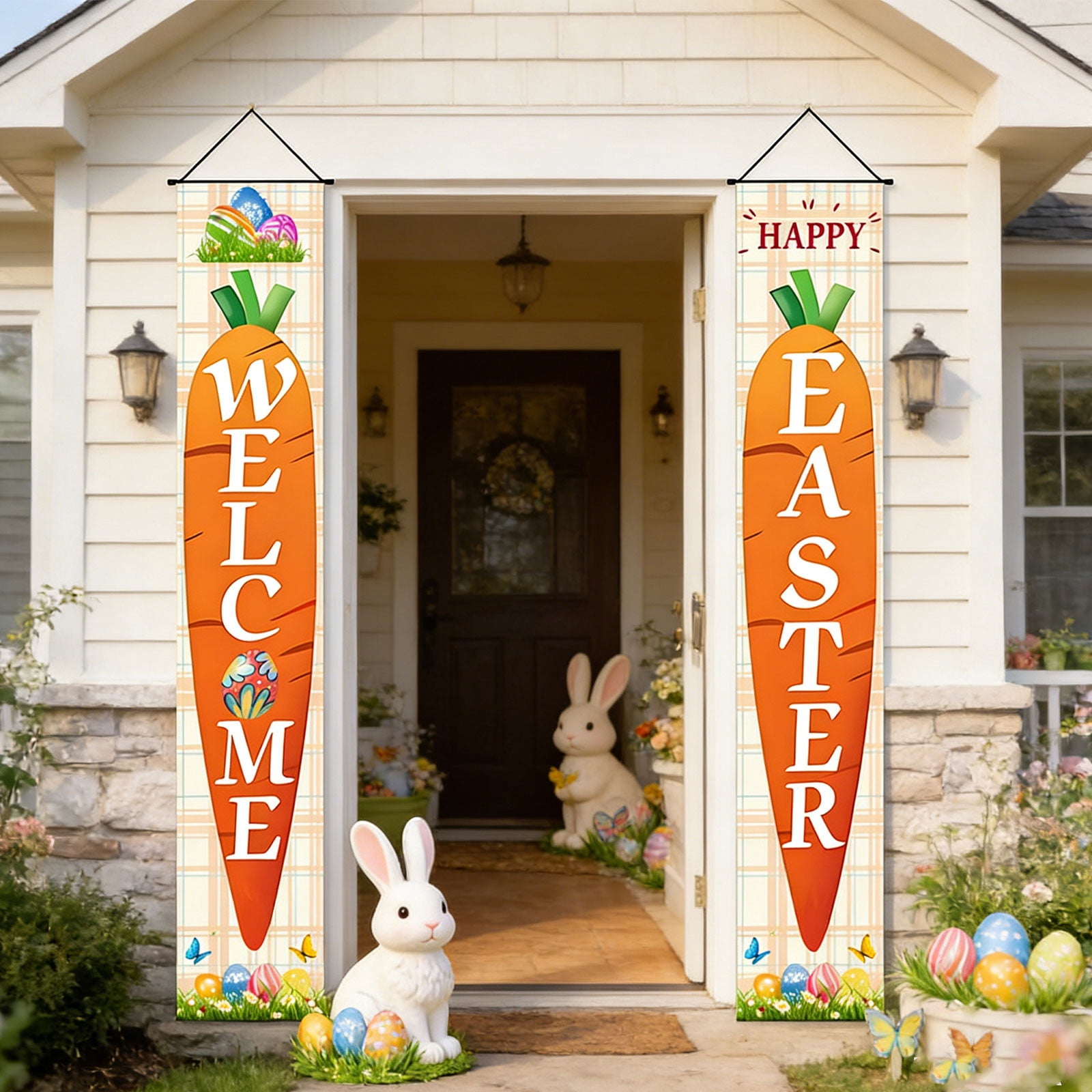 Easter Porch Signs Set of 2 - 70.86 Inch Bunny and Egg Banners, Spring ...