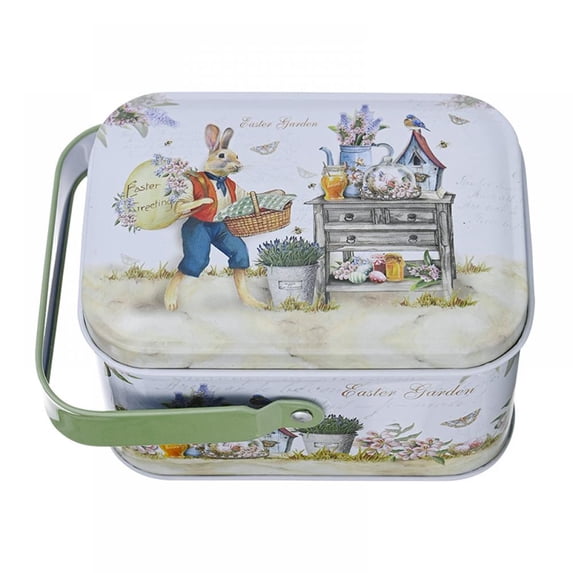 Easter Portable Candy Jar, Elegant Cookie Jar,Tin Metal Empty Jars Cookie Box Candy Storage Containers, Easter Gift Box Decor with Lids and Handle for Easter Decoration Holiday Party Supplies