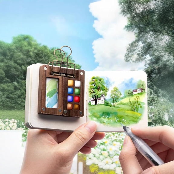 Easter Portable Mini Watercolor Paint Box Acrylic Case Travel Painting Tool Kit 4 Seasons Pigment Set for Art Sketching Hand Account Creation Year of The Horse Fun Gifts Ideas Art Craft Supply, B