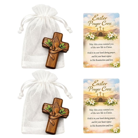 Easter Prayer Cross Set, Ideal for Spiritual Reflection, 10×7cm Walnut Wood, Intricately Carved with Praying Hands and Leaves