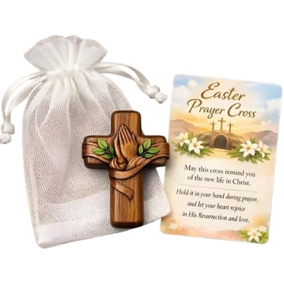 Easter Prayer Cross Set | A Token of Faith & Renewal, Hand-Carved Classic Pocket Prayer Cross Gift Ensemble, Christian Gift for Believers, CrossFidget Easter Gifts, Religious EasterDay Keepsake