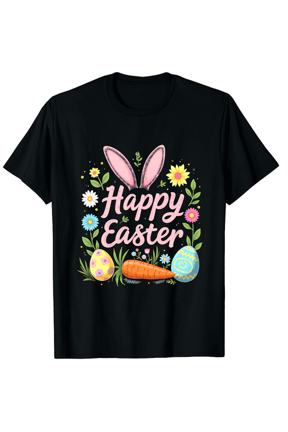 Easter Pretty Flowers Rabbit Ear Painted Eggs Decoration Short Sleeve T-Shirt for Women Men Nature Inspired Holiday Fashion