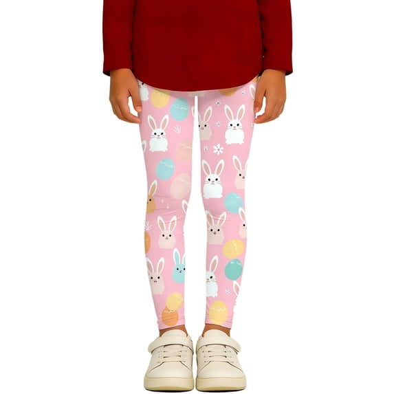 Easter Print Girls Athletic Leggings Fashion Casual Playwear Pants For Toddlers And Kids