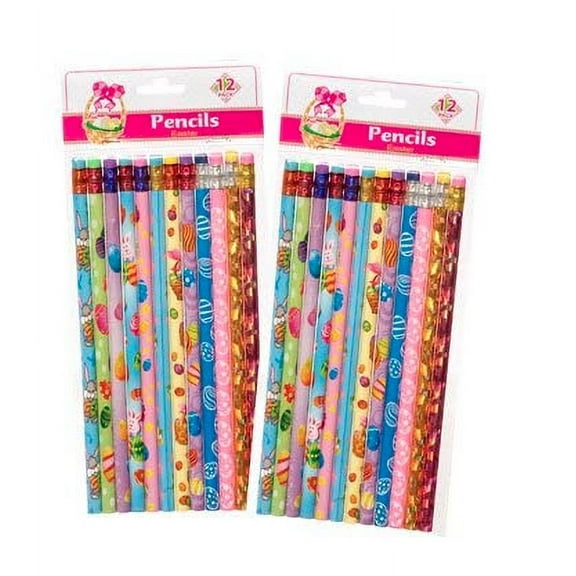 Easter Print Pencils, Assorted - Set of 12 - Great for Egg Hunts, Baskets and Party Favors!