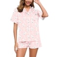 thumbnail image 1 of Easter Print Short Sleeve Pajama Set for Women Button Shirt and Shorts Sleepwear Soft Breathable Pink XXL, 1 of 5