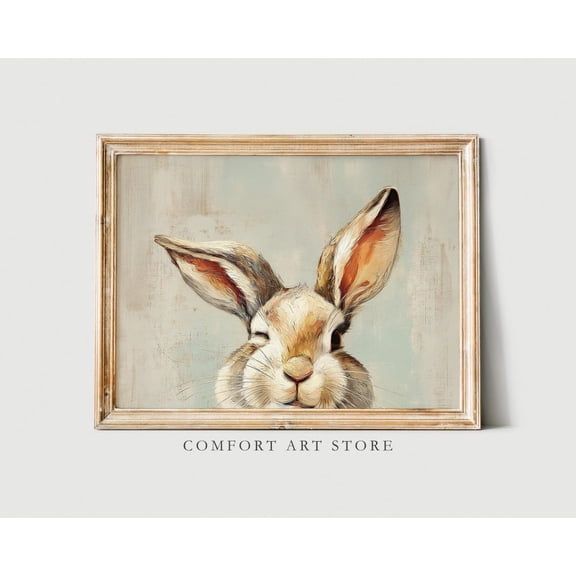 Easter Printable Art Easter Bunny Print Easter Bunny Ears Spring Rabbit Painting Bunny Ears Wall Art Vintage Easter Nursery Decor Bunny Eyes, Unframed Poster Size 8x12