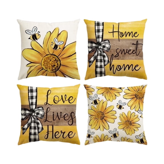 Easter Printed Pillowcases 4Pcs B - Pink Tulips, Happy Easter, Hello Spring, Home Sweet S Patterned Decorative Throw Pillow Covers For Bedroom Living Room Sofa Bed Decor