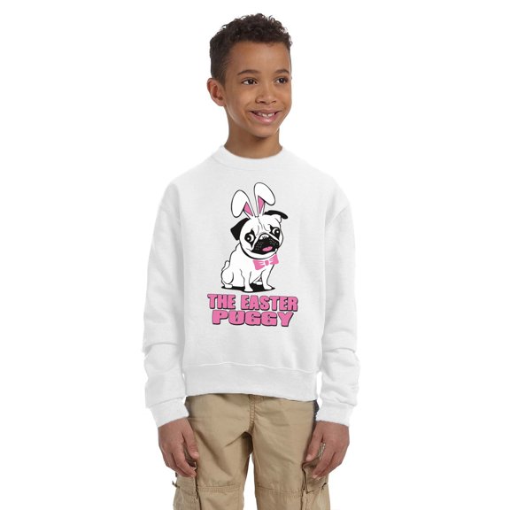 Easter Puggy Easter Sweatshirt for Kids Sweater - Youth S M L XL - Christian Holiday Easter Tee for Boys for Girls