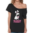 thumbnail image 1 of Easter Puggy Graphic Off Shoulder Shirt - Happy Easter Day Off The Shoulder Top - Christian Holiday Easter's Outfit for Women, 1 of 2