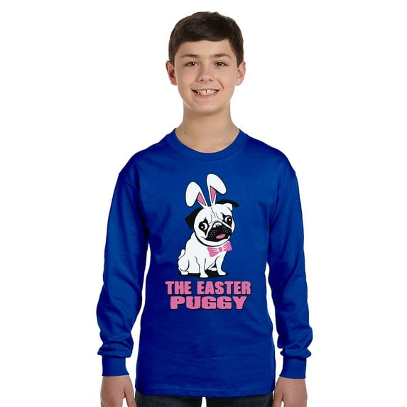 Easter Puggy Long Sleeve Shirts for Kids - Youth XS S M L XL - Happy Easter Holiday Christian Tee for Boys for Girls
