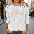 thumbnail image 1 of Easter Pullover Sweater for Women Pastel Bunny and Flowers Graphic Crewneck 3/4 Sleeve Ribbed Texture Festive Spring Holiday Fashion Jumper, 1 of 7