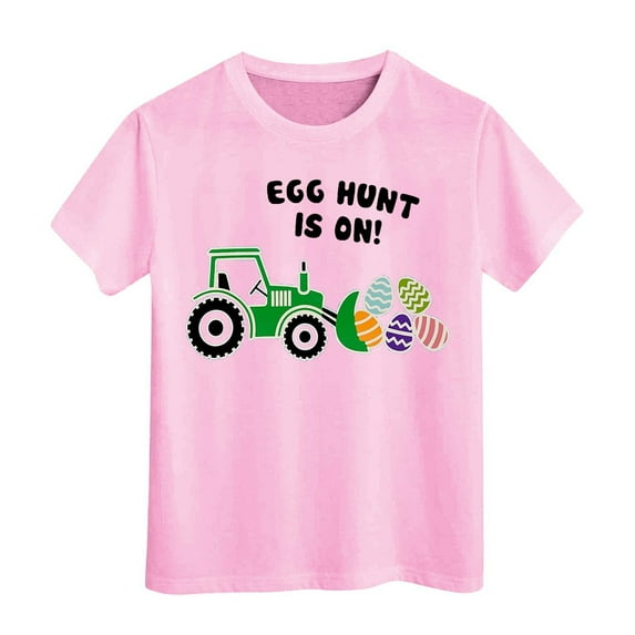 Easter Pulloverr T Shirt for Kids Girls Eggs Bunny Outfits Digging Tractor Short Sleeve Unisex Round Neck Fashion Wearing Breathable Trendy Clothes #Z24 Pink 12-13 Years