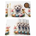 thumbnail image 1 of Easter Puppy Placemats Set of 8, Cartoon Cute Dog Green Orange Red Eggs Spring Pink Floral Leaf Non-Slip Place Mats Washable Table Mats for Kitchen Dining Table Decorations Indoor/Outdoor, 1 of 9