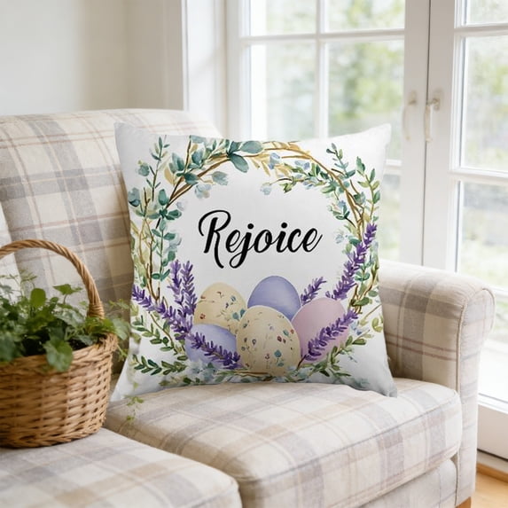 Easter Purple Egg Pillow Cover, Decorative Sofa Cushion Case, Rabbit Egg Pattern Pillowcase, Indoor Accent for Home Bedroom Living Room Decor