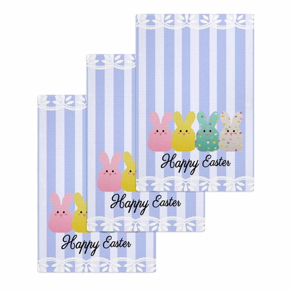 Easter Purple Striped Kitchen Dish Towels for Drying Dishes Set of 3, Spring Colorful Bunny Polka Dot Waffle Weave Microfiber Hand Tea Bathroom Towels Quick Dry & Absorbent Towel 15.7x23.6