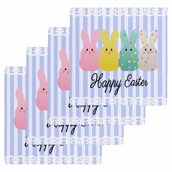 Easter Purple Striped Kitchen Dish Towels for Drying Dishes Set of 4, Spring Colorful Bunny Polka Dot Waffle Weave Microfiber Hand Tea Bathroom Towels Quick Dry & Absorbent Towel 12x12