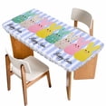 thumbnail image 1 of Easter Purple Striped Table Cloths for 4 Foot Rectangle Tables, Spring Colorful Bunny Polka Dot Patio Waterproof Elastic Fitted Tablecloths, Washable Rectangular Table Cover for Camping, 1 of 8