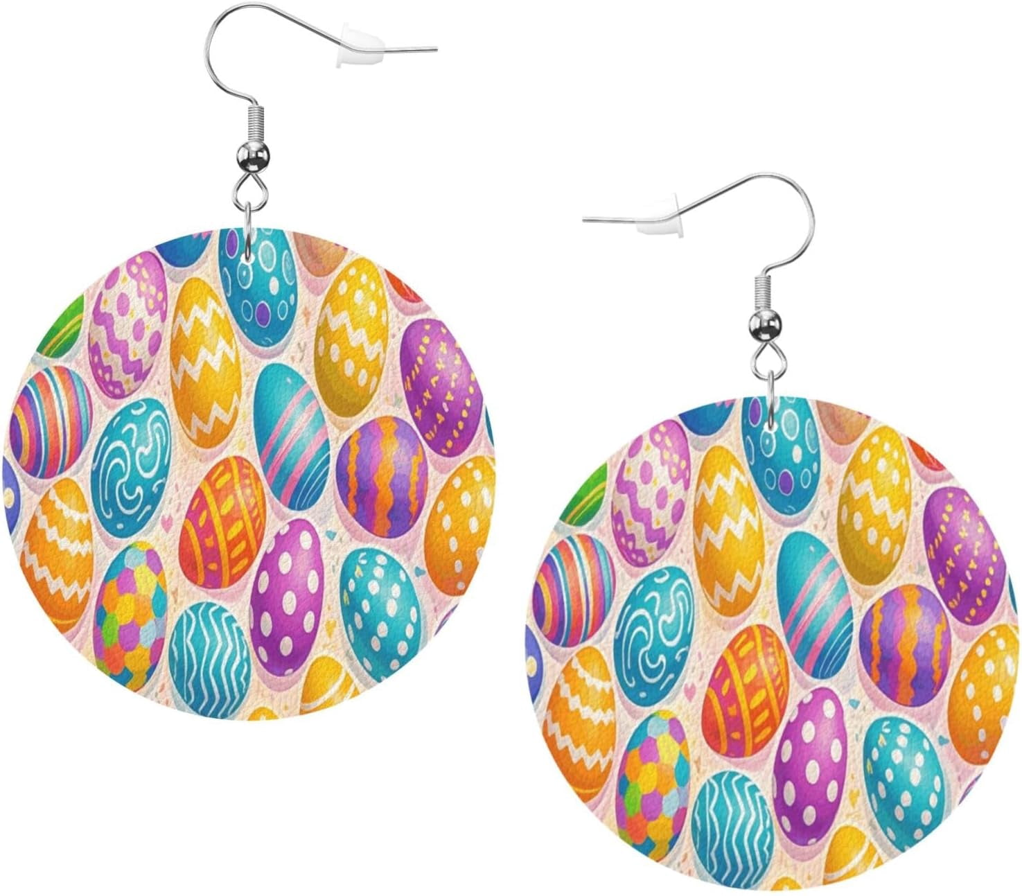 Easter Quality Colorful Eggs Earrings for Women PU Leather Dangle Earrings, Lightweight Round Shape Leather Teardrop Dangly Ear Pendants Jewelry Gift[o304]