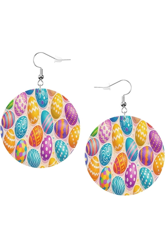 Easter Quality Colorful Eggs Earrings for Women PU Leather Dangle Earrings, Lightweight Round Shape Leather Teardrop Dangly Ear Pendants Jewelry Gift[o304]