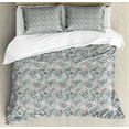 thumbnail image 1 of Easter Queen Size Duvet Cover Set, Kids Toy Bunnies with Funny Expressions Ornate Spring Branches and Eggs, Decorative 3 Piece Bedding Set with 2 Pillow Shams, Bluegrey Coral Black, by Ambesonne, 1 of 3