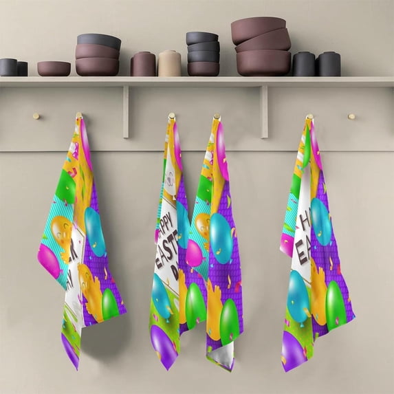 Easter Rabbbit Duck Kitchen Tea Towels Set of 6 Absorbent Hand Dish Towels, Colored Eggs Dishcloths Lint-Free 18x28 Inch Fast Drying for Cooking Baking Home Clean