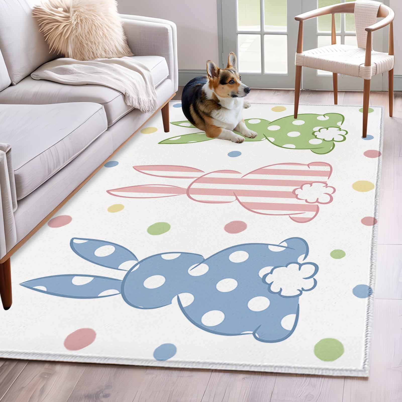 Pink Easter Rug Easter Rabbit Area Rug 3x5 FT, Non Slip Entryway Bedside Carpet, Pink ...
