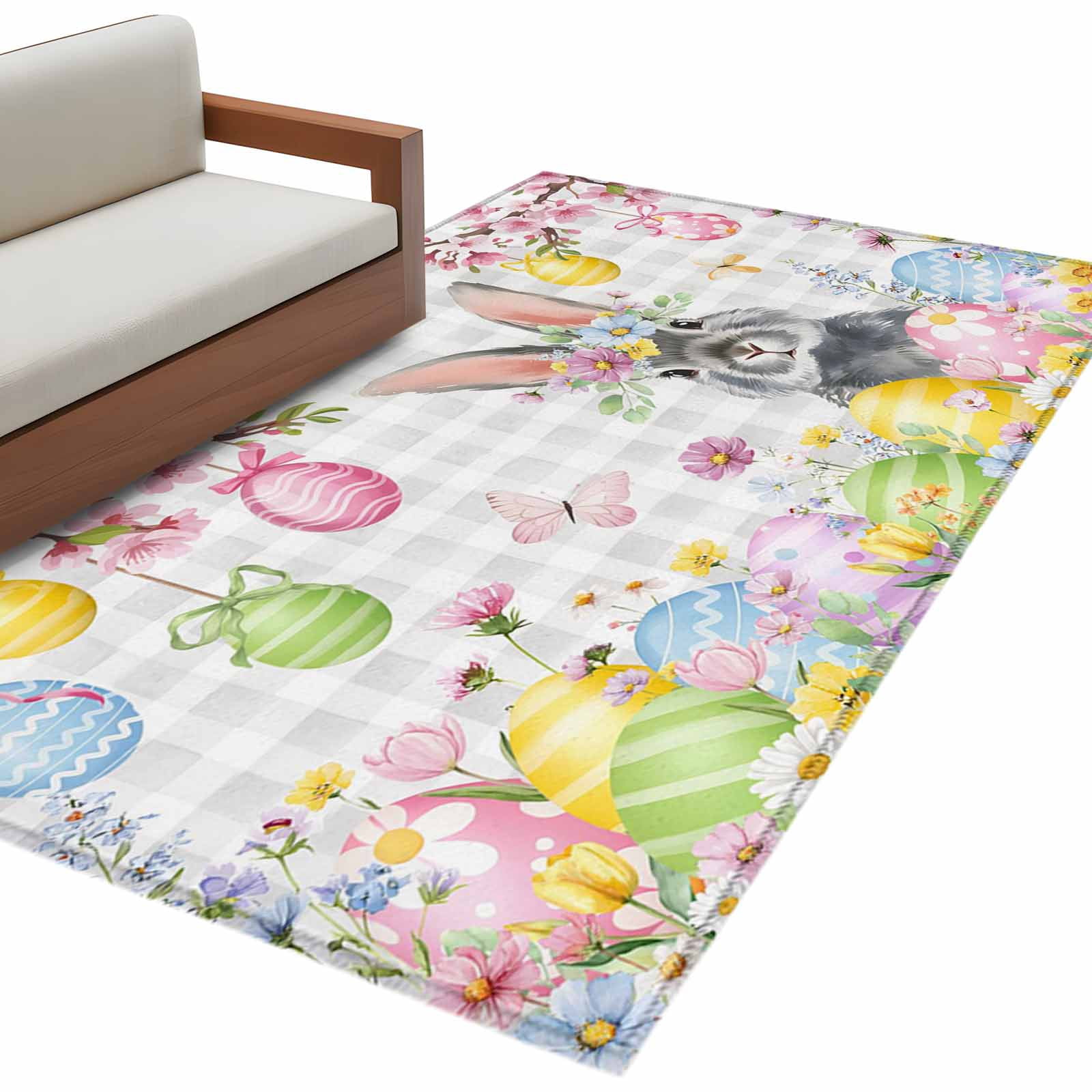 Easter Rabbit Area Rugs 2.7x5ft Colored Eggs Cute Bunny Spring Flowers ...
