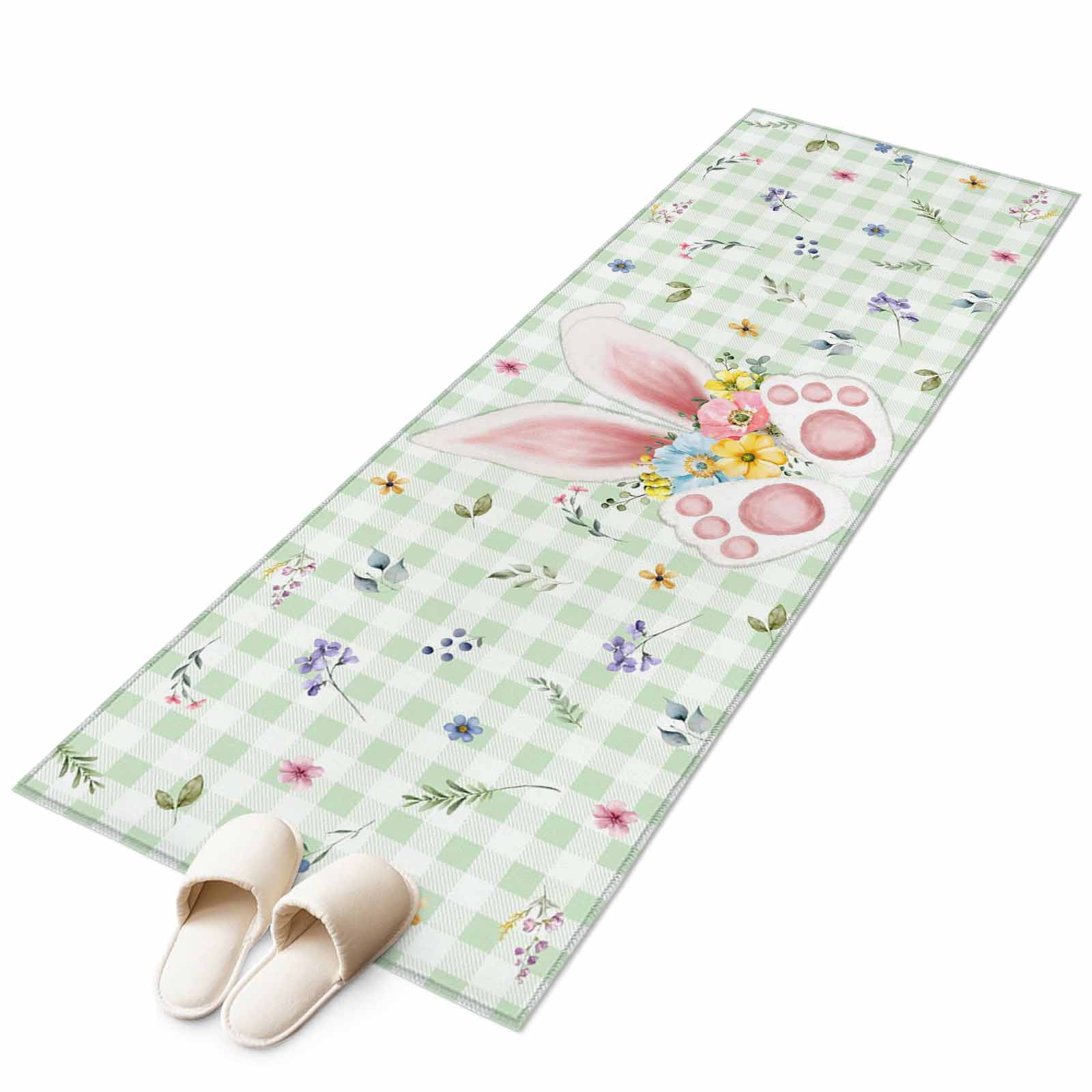Easter Rabbit Area Rugs 2x6ft Spring Bunny Ears Foot Colored Floral ...
