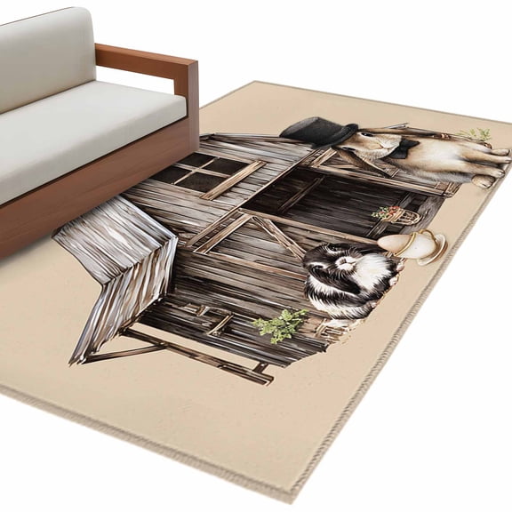 Easter Rabbit Area Rugs 3x5ft Farmhouse Black Hat Bunny Cup Egg Linen Texture Floor Rug Non Slip Low Pile Ultra Soft Carpet for Entryway Indoor Bedroom Dining Room Under Table