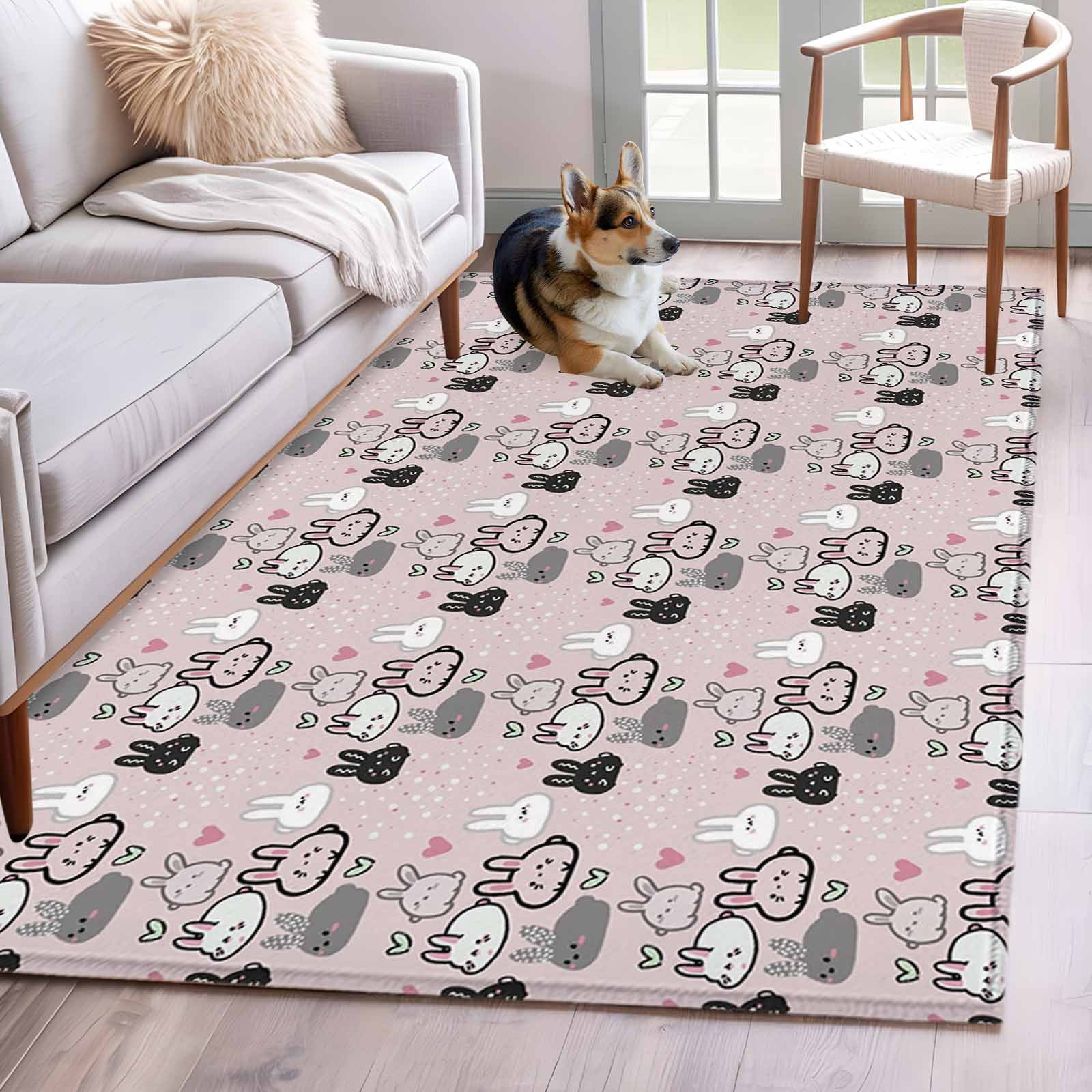 Easter Rabbit Area Rugs 4'x6', Washable Small Throw Rugs for Office ...