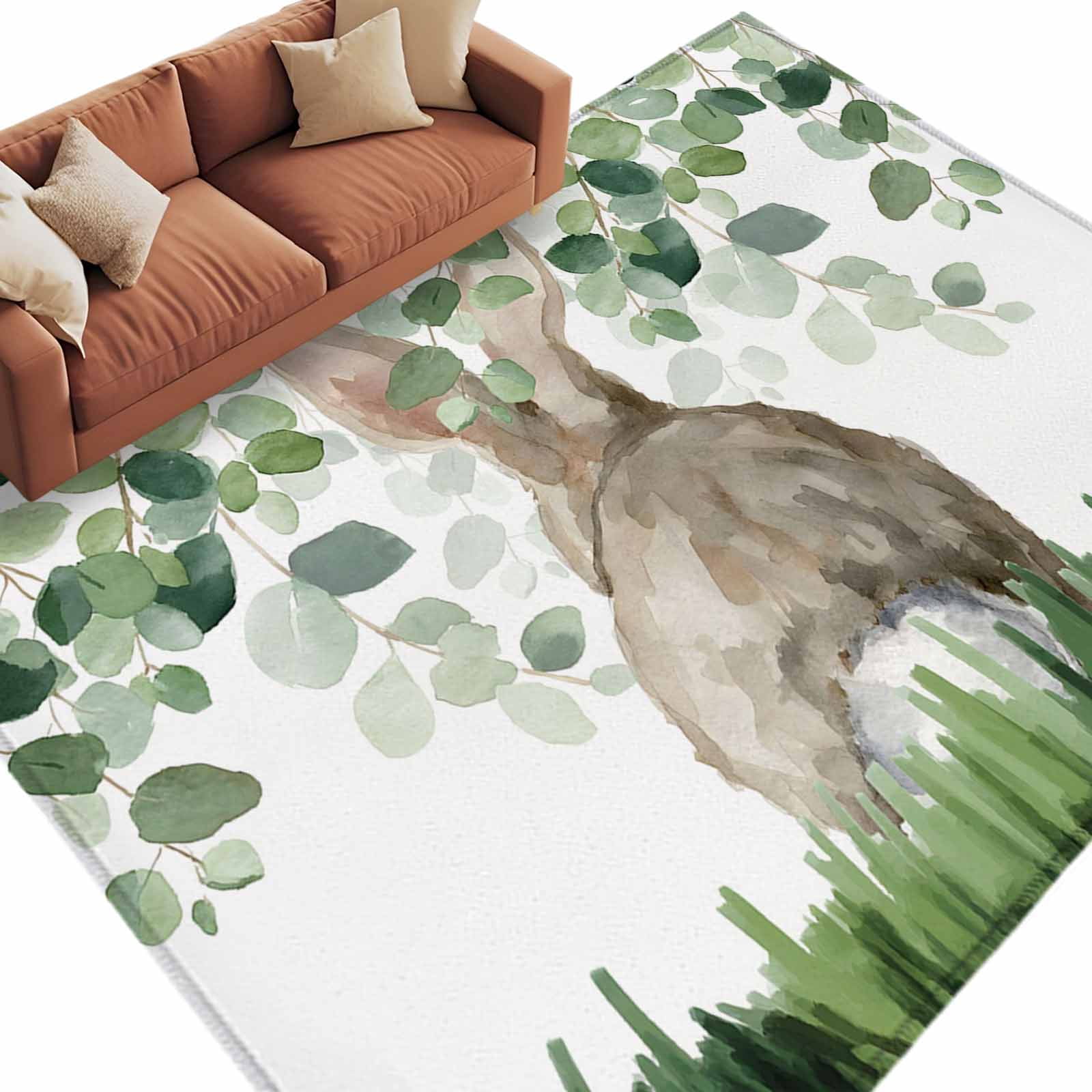 Easter Rabbit Area Rugs 5x8ft Spring Watercolor Bunny Leaf Grass Floor ...