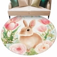 thumbnail image 1 of Easter Rabbit Area Rugs 8ft Spring Country Bunny Pink Roses Floral Leaf Floor Rug Non Slip Low Pile Ultra Soft Large Circle Carpet for Living Room Bedroom Dining Room, 1 of 9