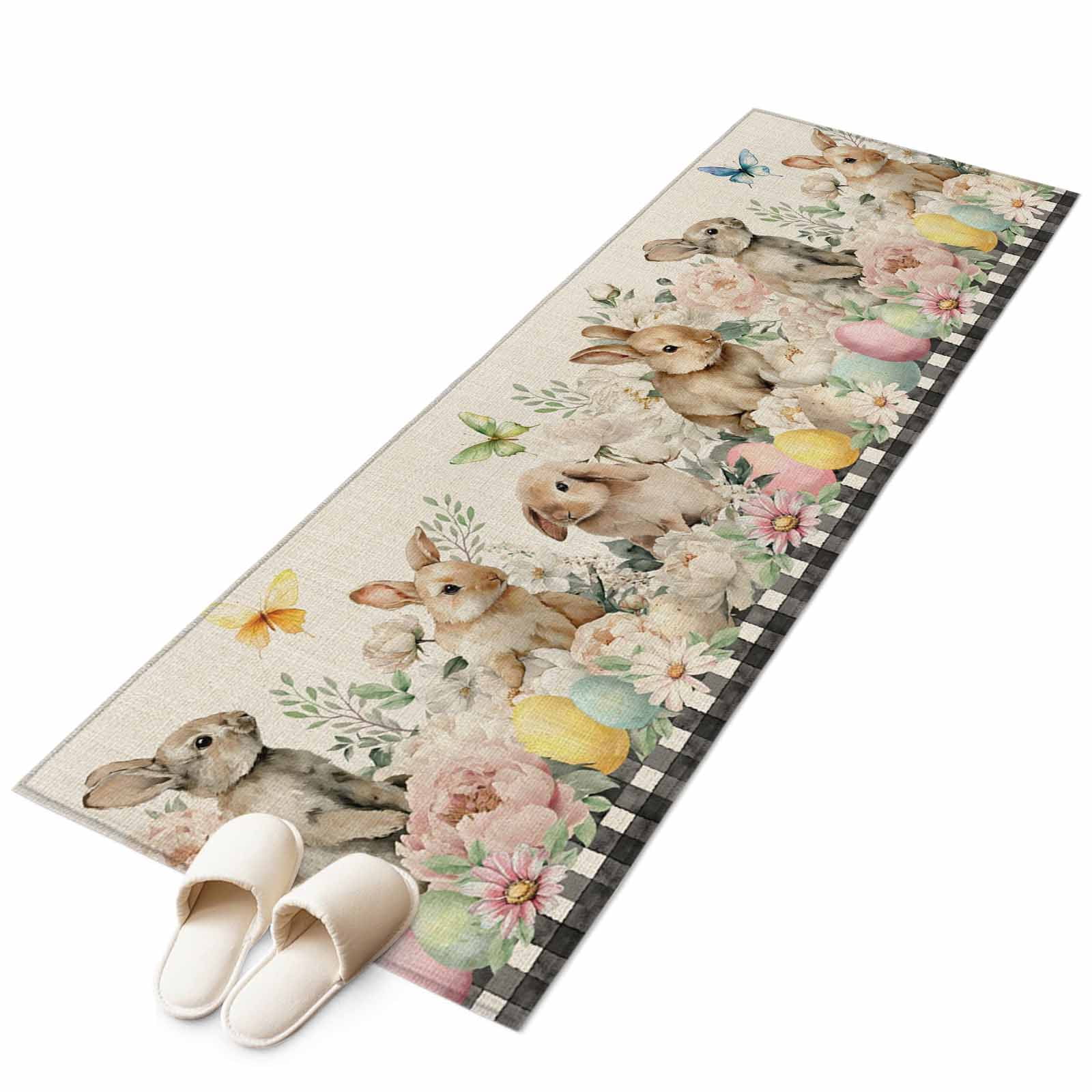 Easter Rabbit Area Rugs Collection 2'x6', Farmhouse Spring Botanical ...