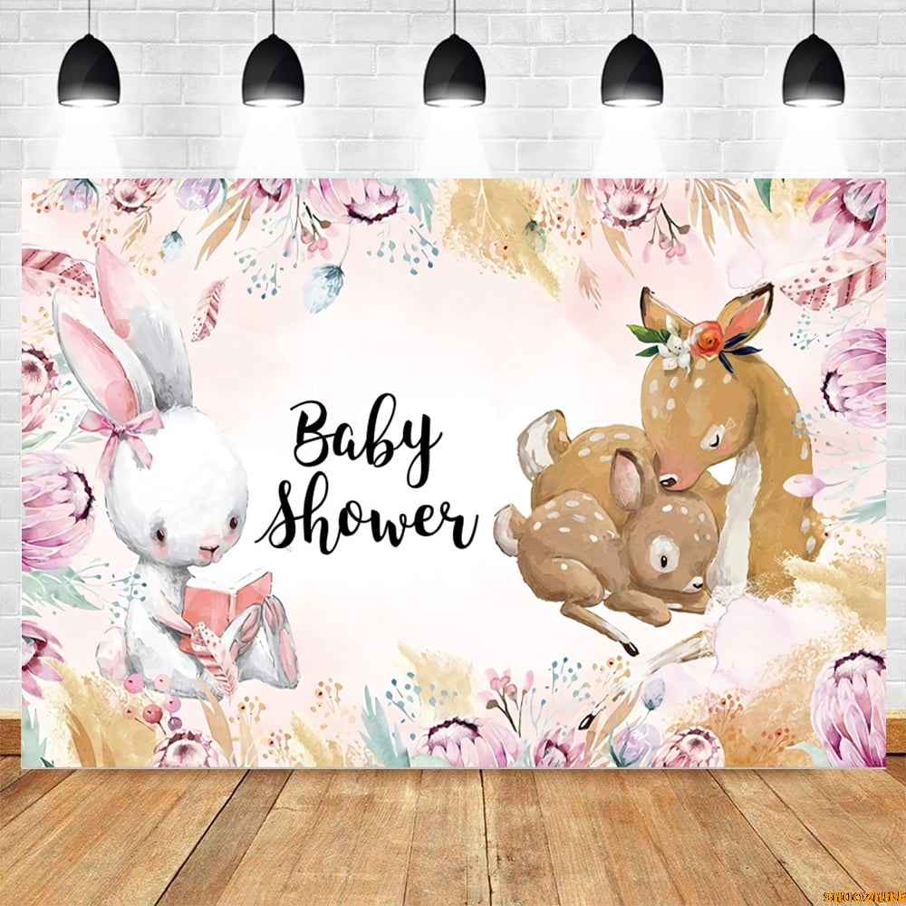 Aperturee Spring Floral Wreath Bunny Baby Shower Half Moon Arch Backdrop