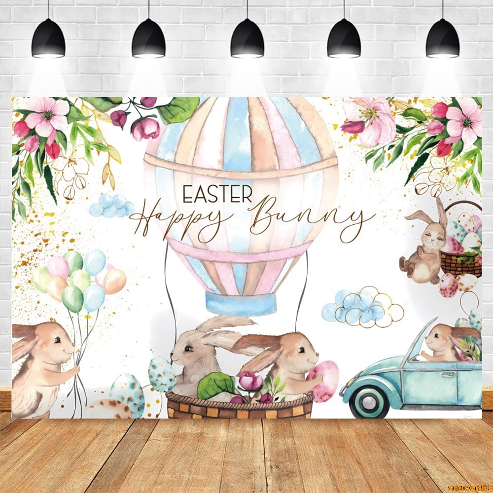 Aperturee Bunny Floral Pink Plaid Round 2nd Birthday Backdrop
