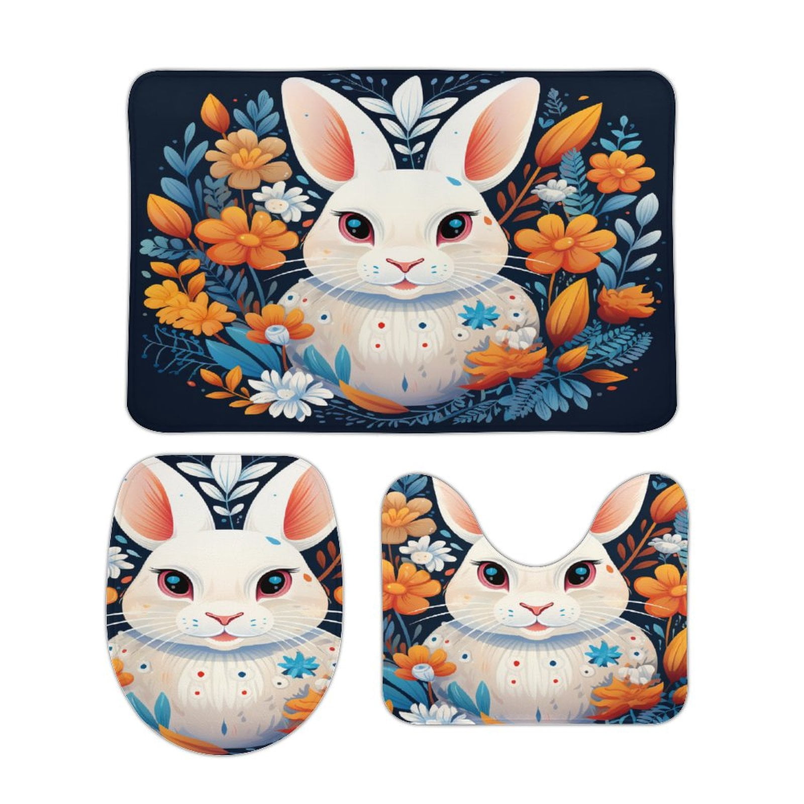 Easter Rabbit Bathroom Rugs Set 3 Piece with Non-Slip Bath Rugs Toilet ...