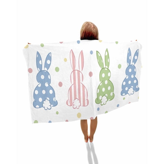 Easter Rabbit Beach Towels Oversized Super Absorbent, Pink Blue Green Bunny Spring Polka Dots Lightweight Bath Towel Quick Dry Sets For Bathroom/Pool/Rv Camping/Beach Play/Gym Room/Picnic 23"x47"