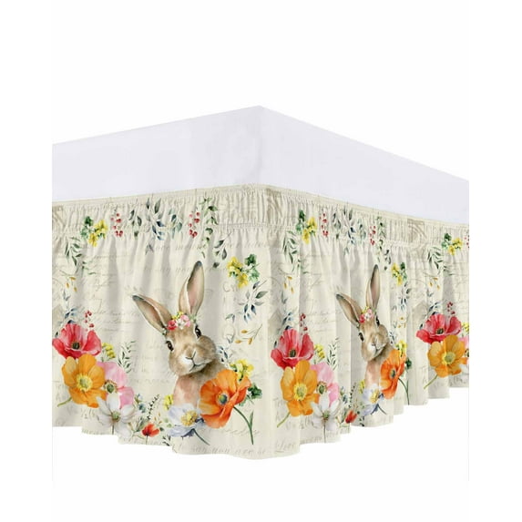 Easter Rabbit Bed Skirt Queen Size 16 Inch Drop, Spring Red Orange Pink ...